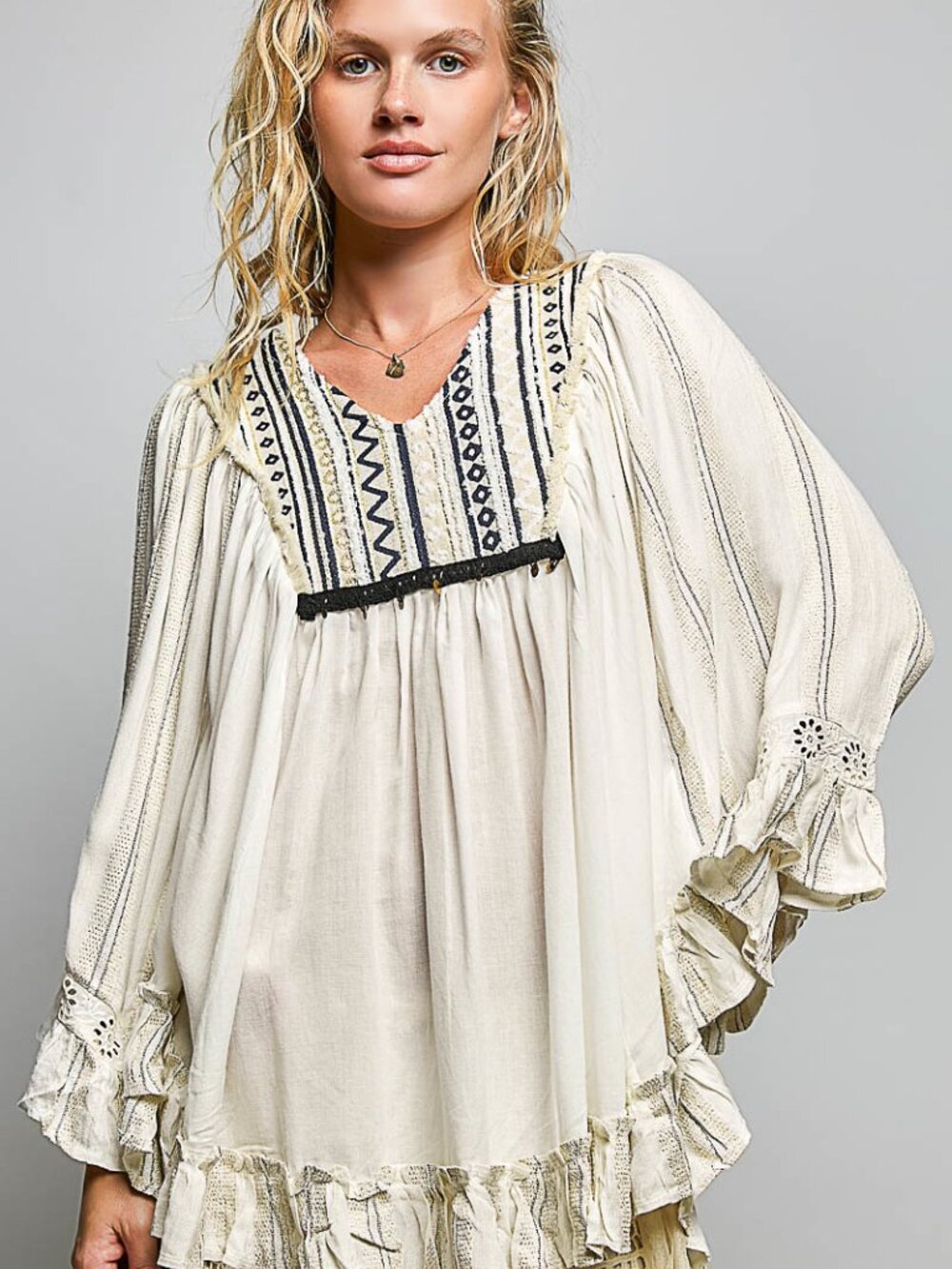 POL V-neck, long-sleeve poncho-style top